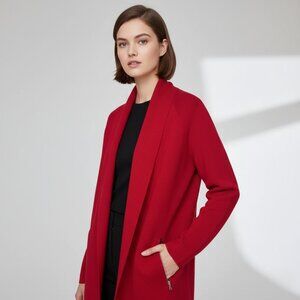 Talbots Womens Large Open Merino Wool Red Long Cardigan